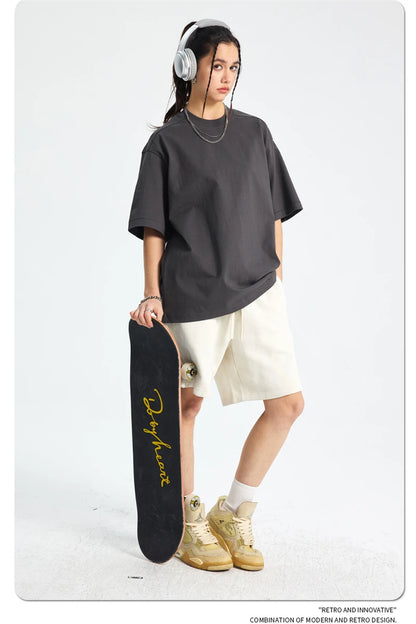 ZODF Trendy 2025 Men 275gsm Cotton T-Shirts Unisex Summer Patchwork Solid O Neck T Shirt Brand Tees HY1045