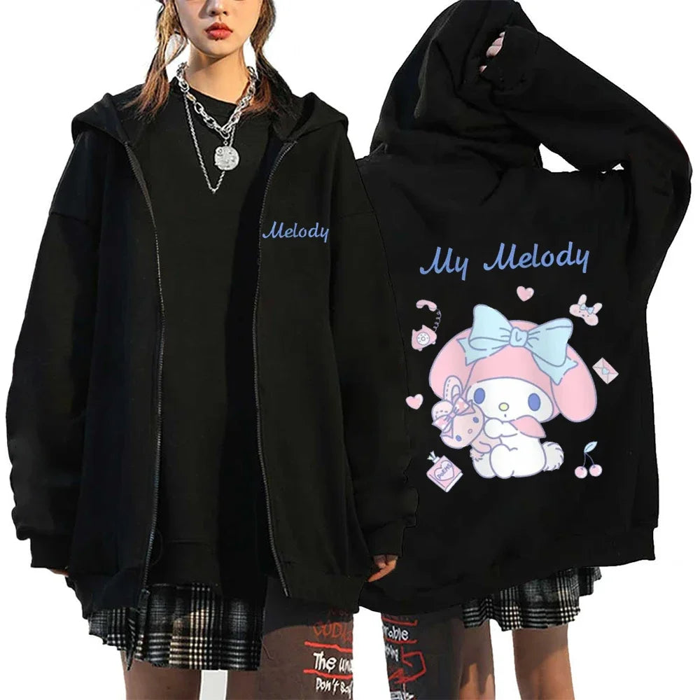 Women's Zipper Hoodie Autumn and Winter New Cute Kawaii Sanrio Hello Kitty Pattern Sweatshirt 2024 Streetwear Women's Clothing