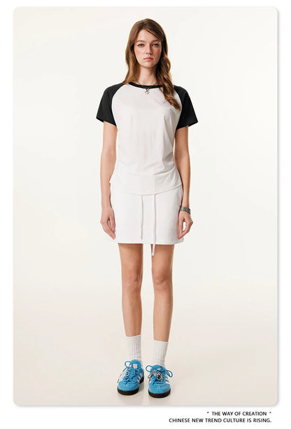 ZODF Hotsweet Summer Women Raglan Sleeve T-Shirts Girls Slim Fit 150gsm Casual Patchwork O Neck T Shirt Brand Tees HY1021