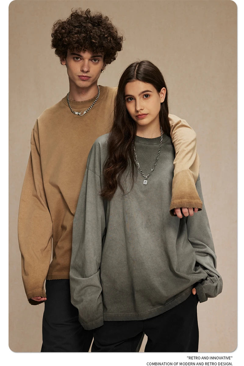 ZODF New 2024 Autumn Washed 100% Cotton T-Shirt For Men Unisex Loose Distressed 275gsm O Neck T Shirts Brand Tops HY0924