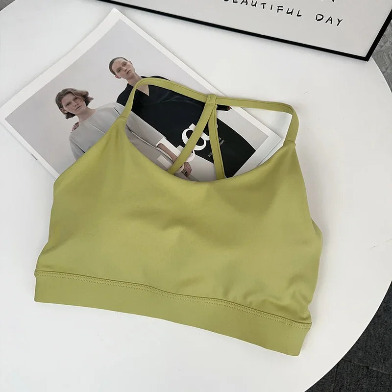 Women Fitness Sports Bra Top Sexy Beauty Back Shockproof Quick-Dry Gym Crop for Running Pilates Yoga - Green / S