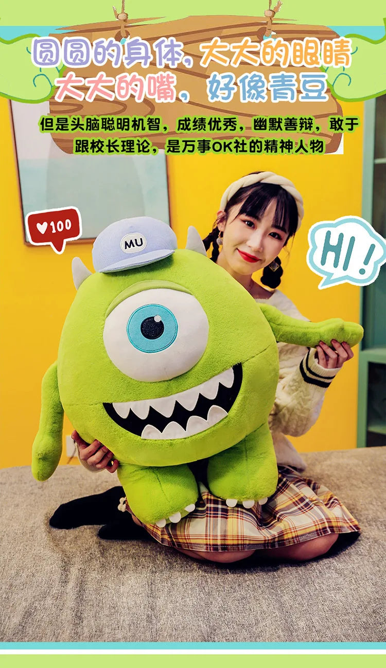 40/60CM Big Size Mike Wazowski Disney Anime Plush Stuffed Doll Kawaii Room Decoration Plushies Pillow Ornaments Holiday Gifts