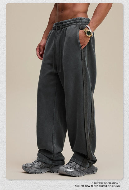 ZODF Vintage Man Winter Washed Fleece Straight Pants Unisex Distressed 360gsm Knitted Warm Trousers Brand Bottoms HY1092