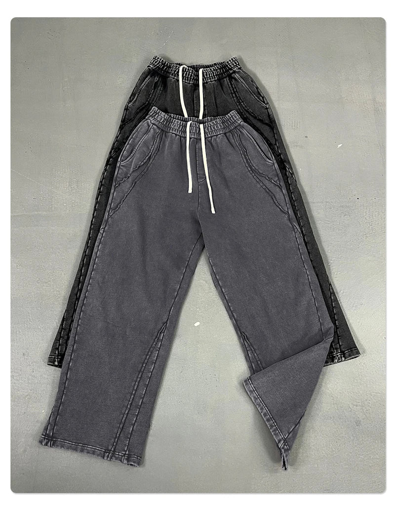 ZODF Retro 2025 Autumn Man Washed Cotton Straight Pants Unisex 430gsm Distressed Patchwork Oversized Trousers Sweatpants HY1168