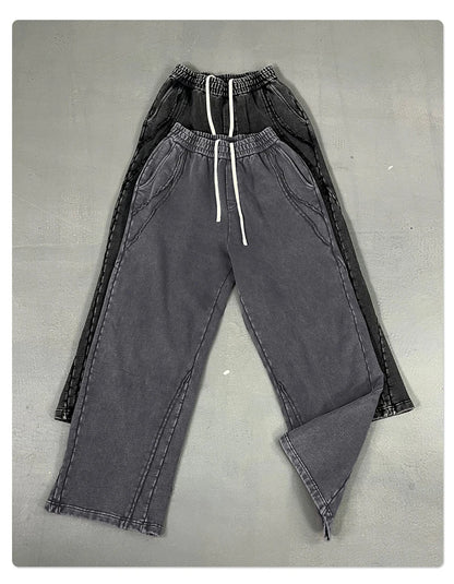 ZODF Retro 2025 Autumn Man Washed Cotton Straight Pants Unisex 430gsm Distressed Patchwork Oversized Trousers Sweatpants HY1168