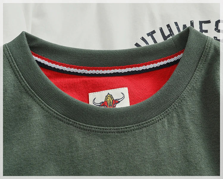 Autumn New American Retro Long-sleeved O-neck Letter Printed T-shirt Men's Fashion Simple 100% Cotton Washed Casual Sport Tops