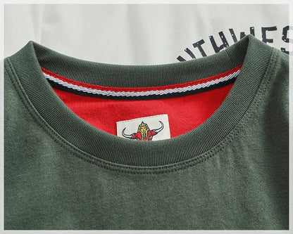 Autumn New American Retro Long-sleeved O-neck Letter Printed T-shirt Men's Fashion Simple 100% Cotton Washed Casual Sport Tops