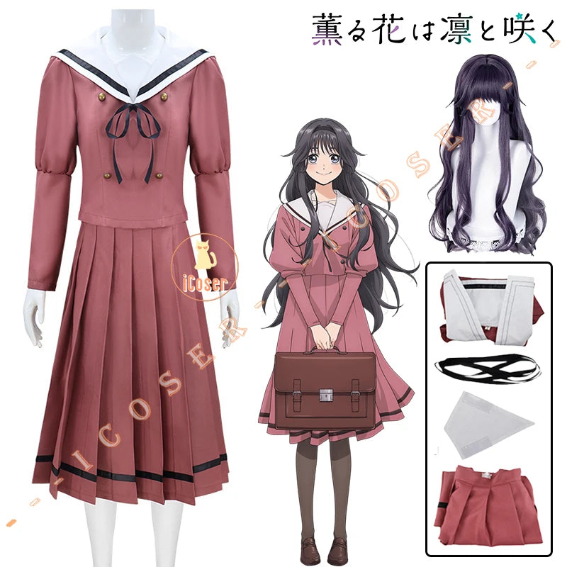 Anime The Fragrant Flower Blooms with Dignity Kaoruko Waguri Cosplay Costume Wig Red JK Skirt School Uniform for Women Girls Cos