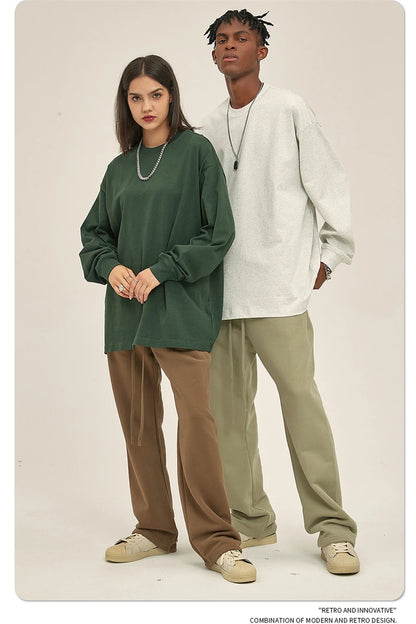 ZODF New 2025 Autumn Men 305gsm 100% Cotton T Shirt Unisex Loose Heavy Weight Basic Long Sleeve Solid T-Shirts Tops HY0634