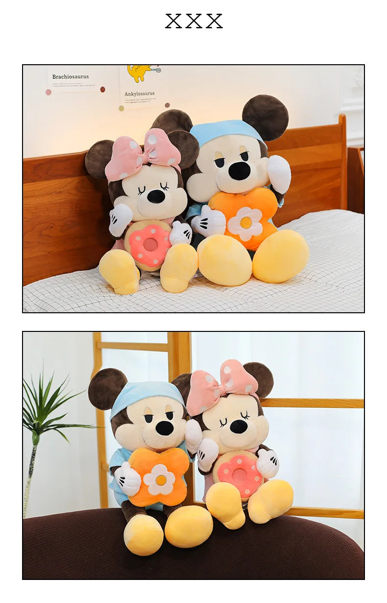 Large Size 80cm New Minnie Mickey Mouse Couples Doughnut Kawaii Movies Stuffed Plush Toy Doll Birthday Girlfriend Girl Xmas Gift