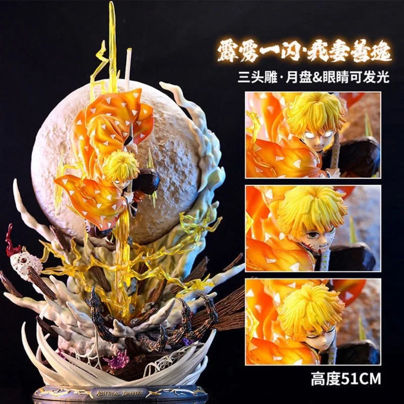 51cm Anime Figure Demon Slayer Agatsuma Zenitsu Model Doll Kimetsu No Yaiba Gk Action Figure Luminous Room Decor Adult Toy Gift