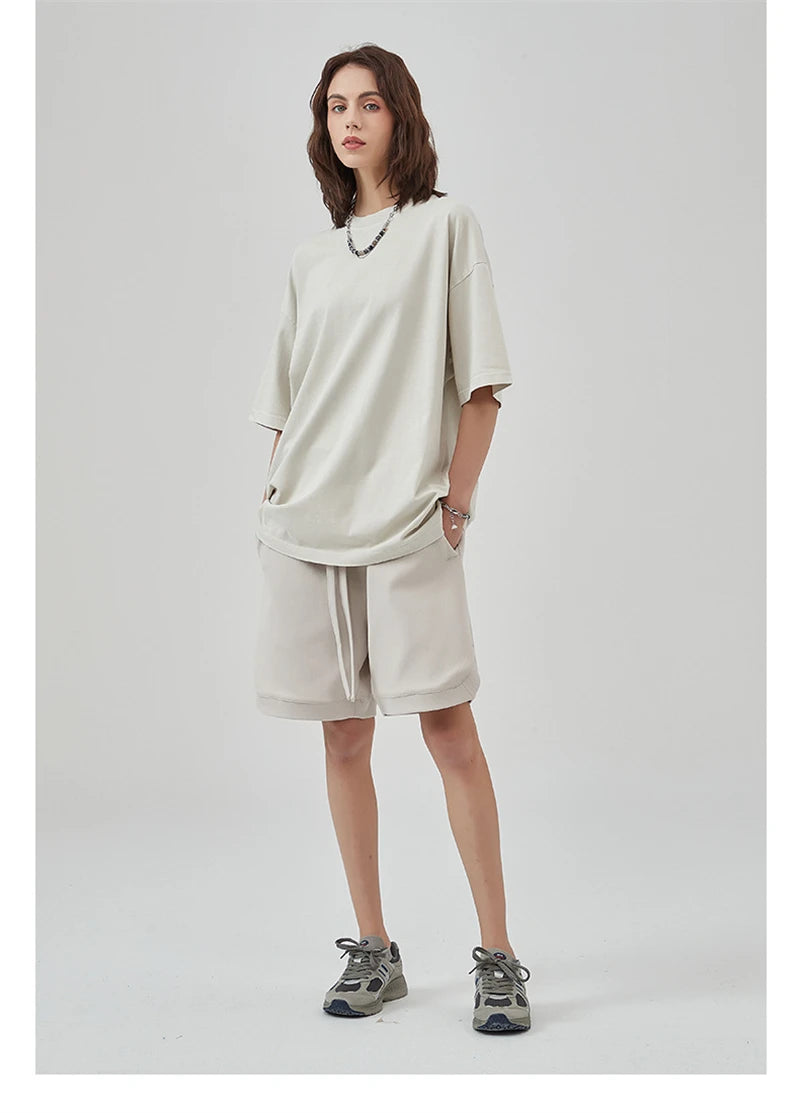 ZODF New Summer Solid Washed Cotton T-Shirts Streetwears For Men Unisex Retro High Street 275gsm Basic Tees Brand Tops HY0071