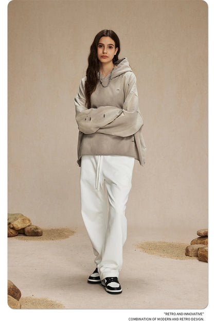 ZODF New Autumn Winter Men Monkey Washed Hoodies Unisex Disstressed Ripped Heavyweight Knitted 450gsm Hooded Pullovers HY0909