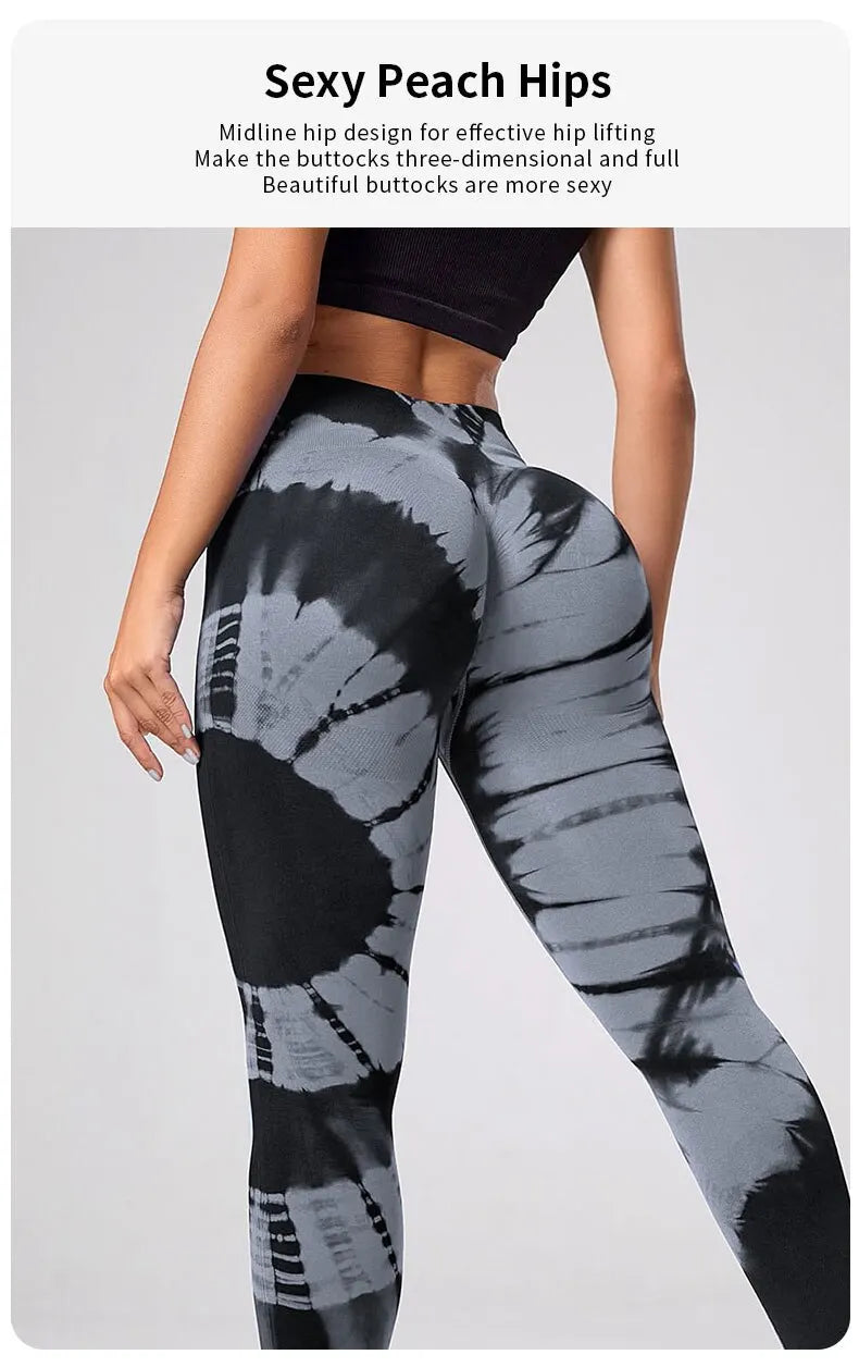 Seamless High Waist Tie Dye Leggings for Women Yoga Fitness Butt Lifting Workout Tights