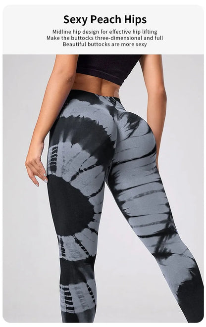 Seamless High Waist Tie Dye Leggings for Women Yoga Fitness Butt Lifting Workout Tights