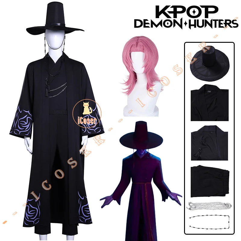 KPop Demon Hunters Saja Boys Cosplay Costume Jinu Saja Cosplay Black Robe Baby Abby Mystery Romance Outfit Halloween Women Men