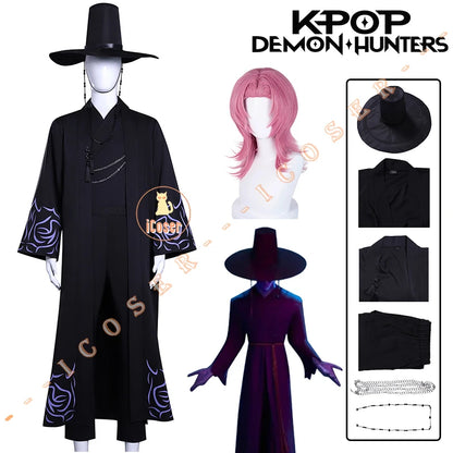 KPop Demon Hunters Saja Boys Cosplay Costume Jinu Saja Cosplay Black Robe Baby Abby Mystery Romance Outfit Halloween Women Men