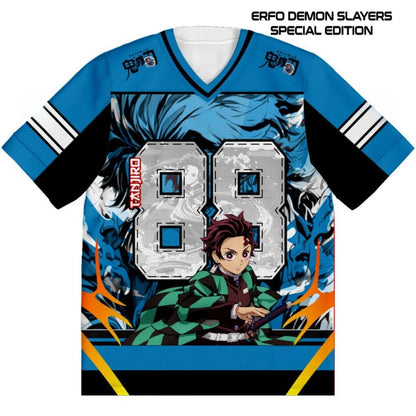 New Football Jerseys Japanese Anime Bandai Demon Slayer Tanjiro Nezuko T-shirt Sporty Street Loose for Men  Children Christmas