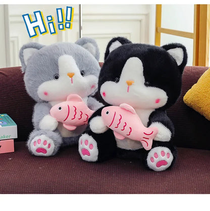 45cm Kawaii Stuffed Toys Lace Scarf Cat Plush Doll Fluffy Soft Cat Baby Doll Cute Cartoon Cat Stuffed Toy Home Decor Kid Gifts