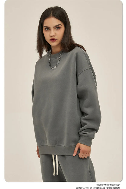 ZODF New 2025 Winter 350gsm Fleece Sweatshirts For Men Unisex Casual Loose Basic Solid O-Neck Thick Warm Pullovers HY0635