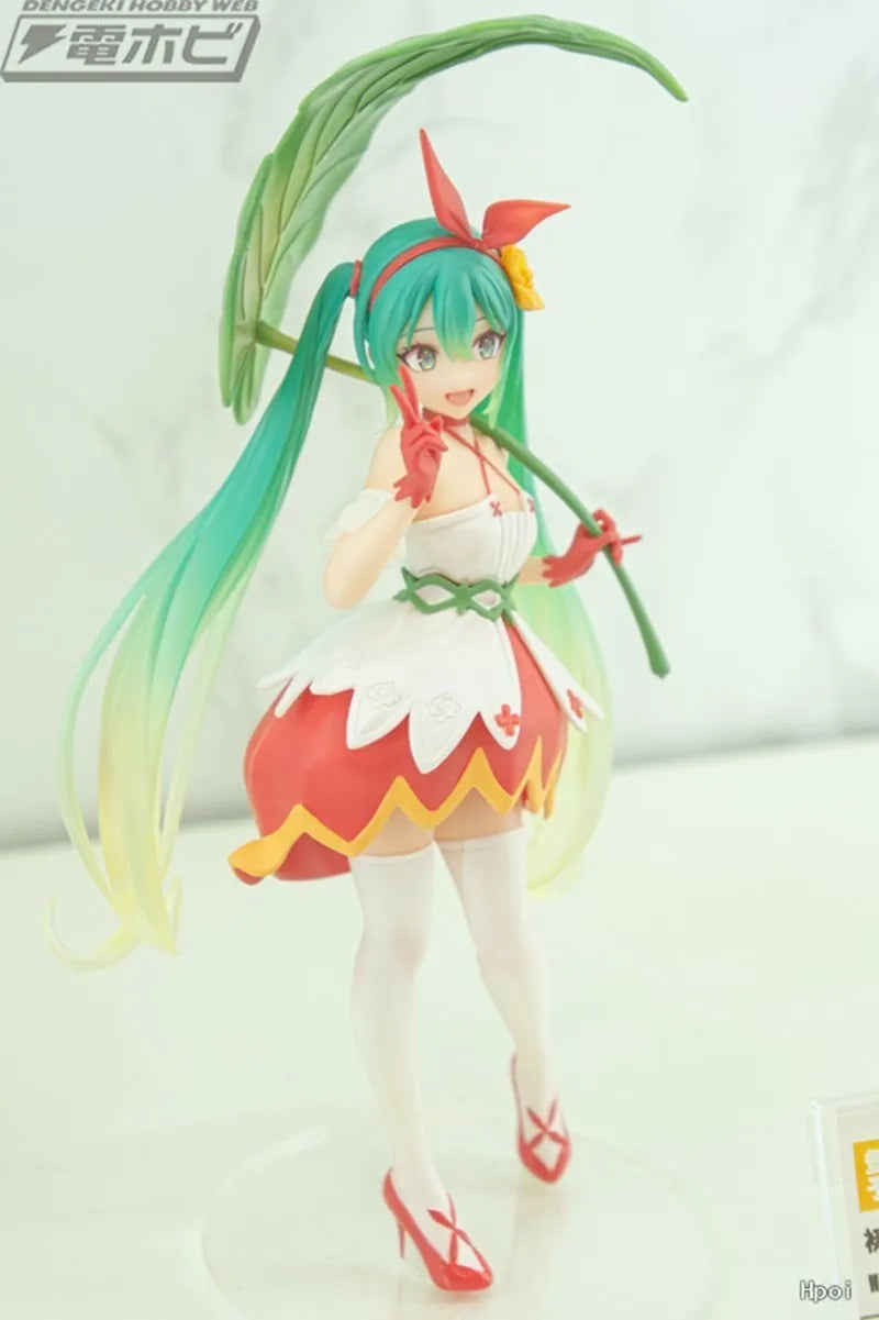 23CM Hatsune Miku Japanese Virtual Idol Singer Anime Figure Thumbelina Green Dress Girl Model Toy Gift PVC Collection Ornaments