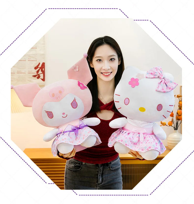 New Sanrio Pink Peach Hello Kitty Plush Toy Cat Doll Kuromi My Melody Stuffed Animal for Girls Birthday Xmas Gift Soft Cute Kids