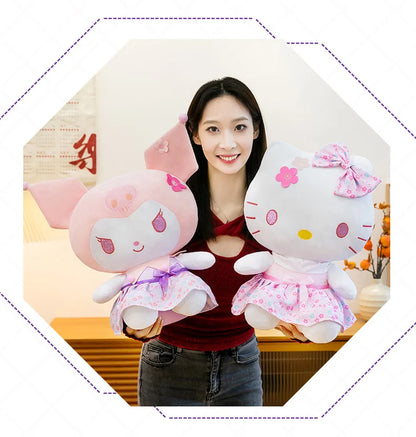 New Sanrio Pink Peach Hello Kitty Plush Toy Cat Doll Kuromi My Melody Stuffed Animal for Girls Birthday Xmas Gift Soft Cute Kids