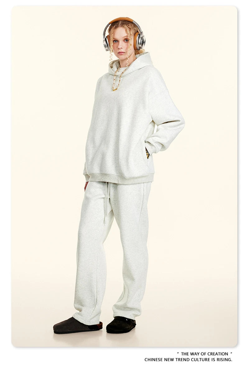 ZODF New Winter Men Solid Fleece Hoodies Unisex Women 345gsm Loose Warm Side Zipper Pocket Hooded Pullovers Brand Clothes HY0867