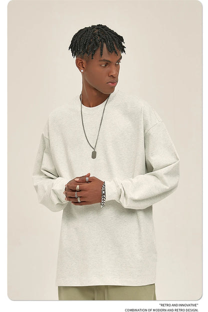 ZODF New 2025 Autumn Men 305gsm 100% Cotton T Shirt Unisex Loose Heavy Weight Basic Long Sleeve Solid T-Shirts Tops HY0634