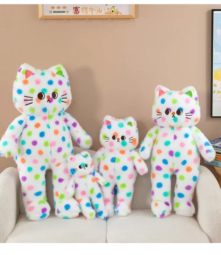 45-80cm Kawaii Wave Point Cat Plush Toy Doll Pillow Cushion Cartoon White Red Large Size Sleeping Plush Doll Gift for Girlfriend