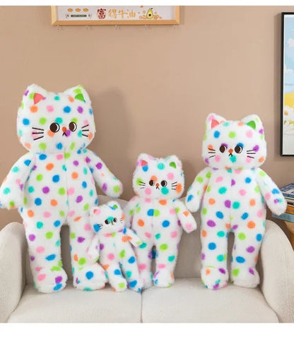45-80cm Kawaii Wave Point Cat Plush Toy Doll Pillow Cushion Cartoon White Red Large Size Sleeping Plush Doll Gift for Girlfriend
