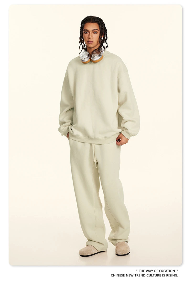 ZODF 2024 Winter Men 345gsm Fleece Sweatshirts Unisex Women Casual Loose Warm Solid O-Neck Pullovers Streetwears HY0865