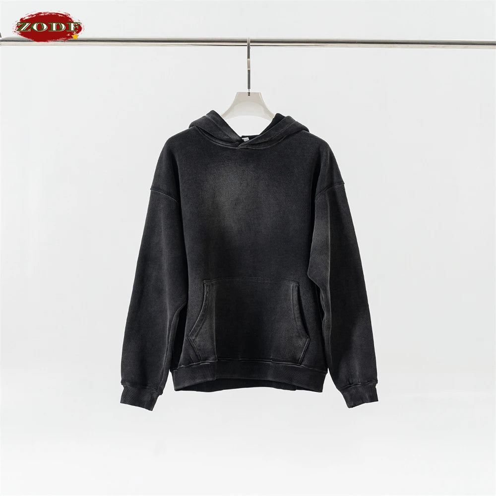 ZODF Autumn Winter Monkey Washed Fleece Hoodies For Men Unisex Basic 360gsm Warm Knitted Hooded Pullovers Coats HY0903