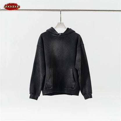 ZODF Autumn Winter Monkey Washed Fleece Hoodies For Men Unisex Basic 360gsm Warm Knitted Hooded Pullovers Coats HY0903