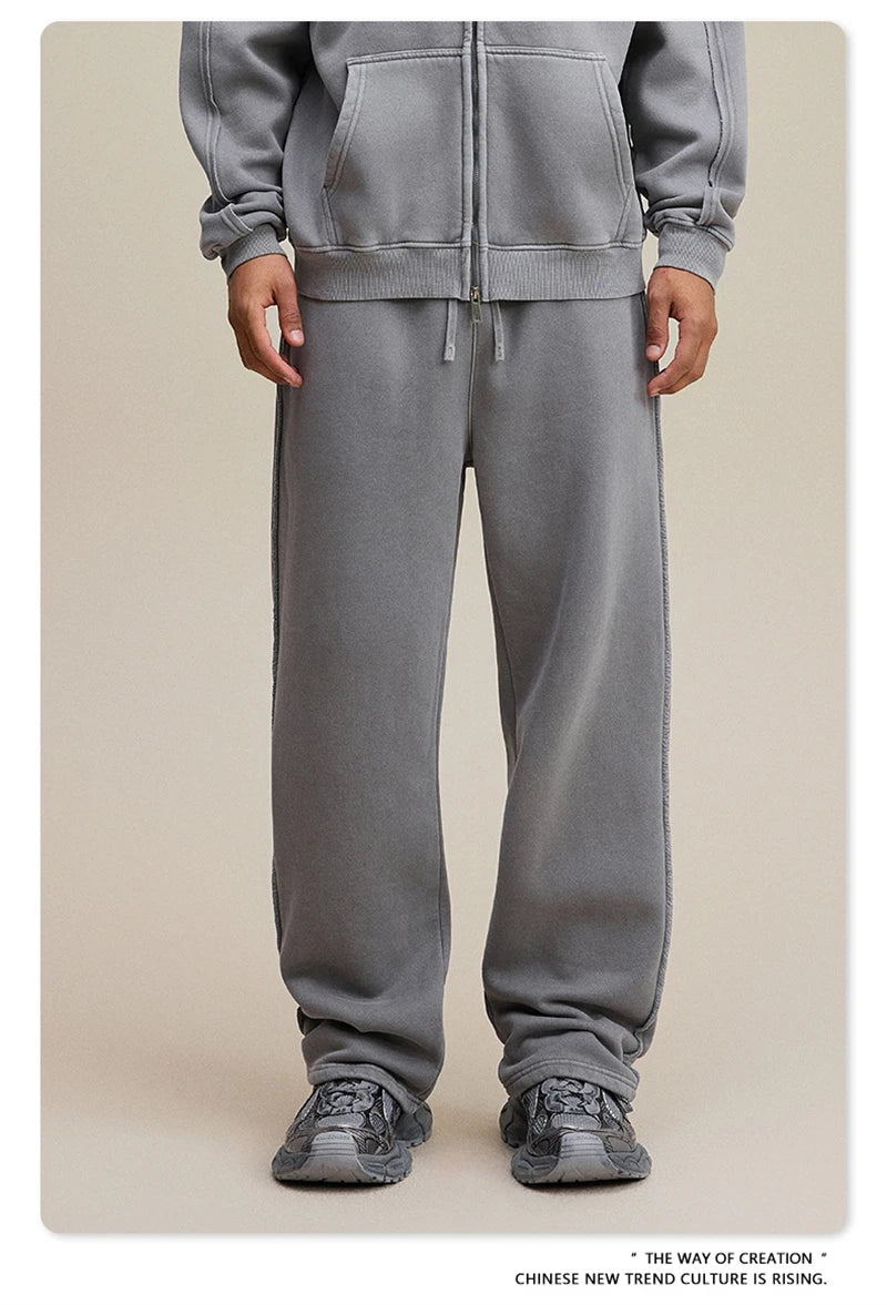 ZODF 2025 Winter Unisex Washed Fleece Straight Pants 400gsm Knitted Warm Loose Trousers HY1093