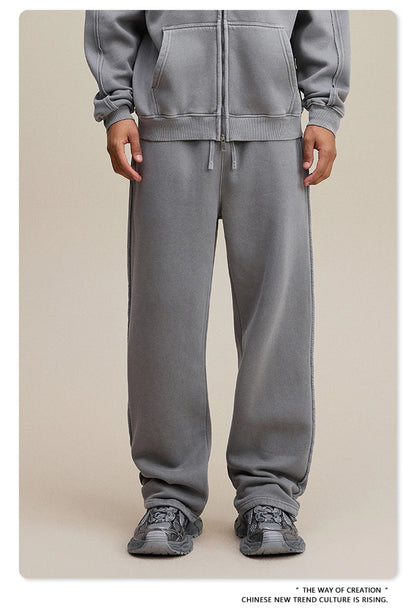 ZODF 2025 Winter Unisex Washed Fleece Straight Pants 400gsm Knitted Warm Loose Trousers HY1093