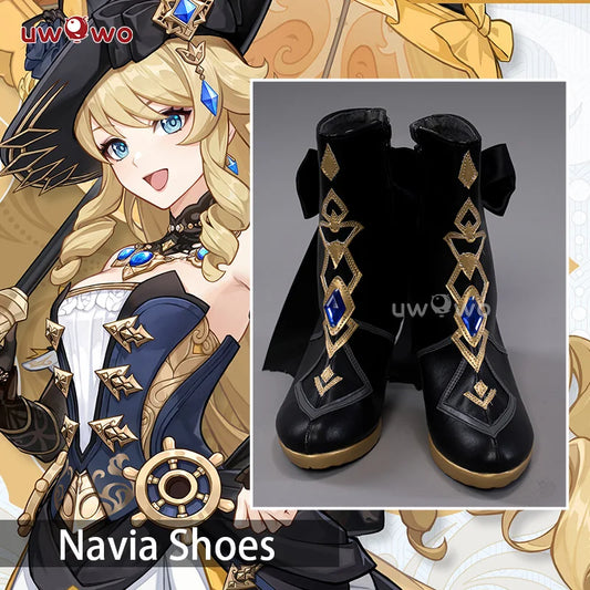 UWOWO Genshin Impact Navia Cosplay Shoes Fontaine Rococo Style Dress Cospaly Shoes Boots