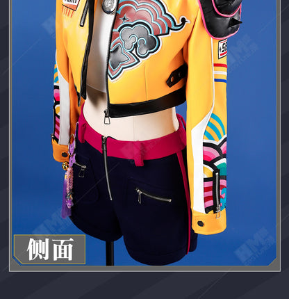 Anime KPop Demon Hunters Rumi Cosplay Costume Wig Yellow Leather Jacket Huntrix Uniform Halloween Party Women Girls Props iCoser