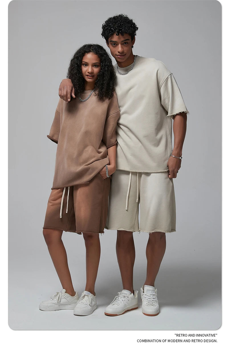 ZODF Spring Summer Men Washed Spray Dyeing T Shirts Unisex Heavy Weight Plush Distressed 360gsm T-Shirt Brand Tops HY0780