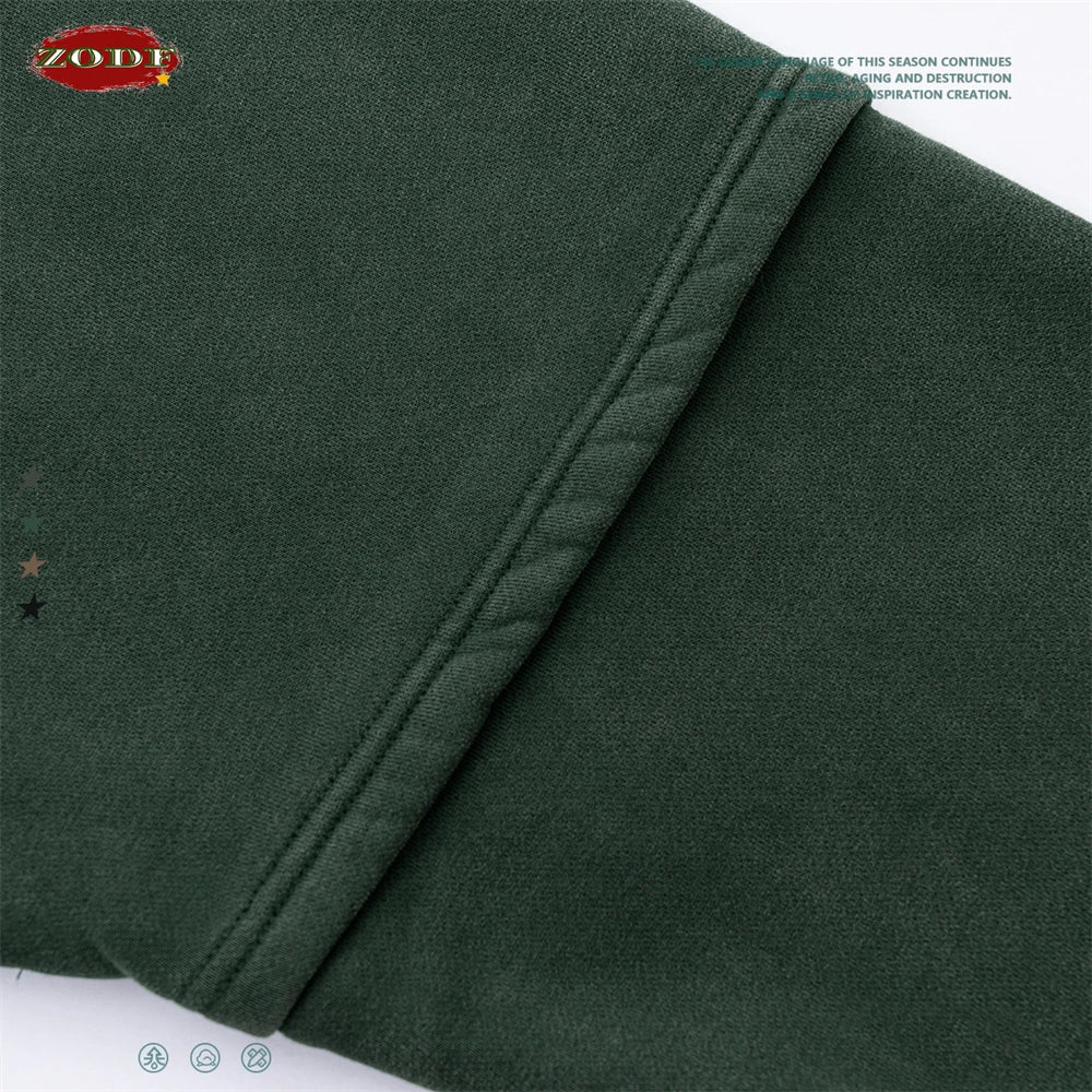 ZODF Trendy 2025 Winter Man 360gsm Washed Fleece Hoodies Unisex Patchwork Loose Fake 2 Pieces Knitted O Neck Sweatshirts HY1089