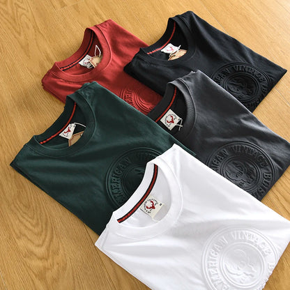 Summer New American Retro Short-sleeved O-neck 3D Printed T-shirt Men's Fashion Simple 100% Cotton Washed Casual Sport Tops