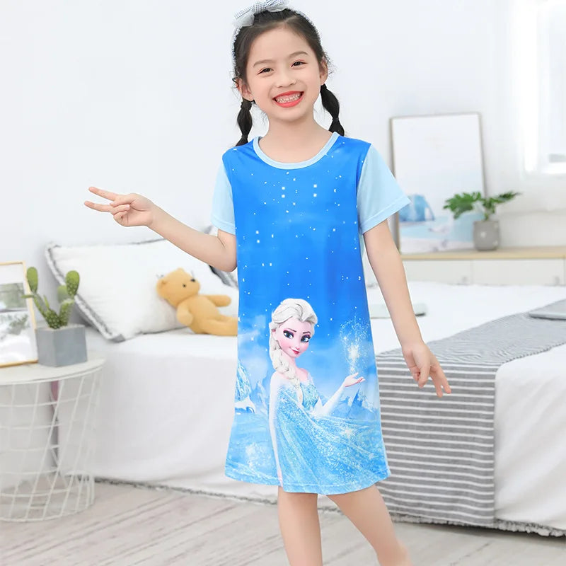 MINISO Children Home Clothing Girls Night Dress Summer Short Sleeve Disney Hello Kitty Cat Toddler Girl Pjs Nightgown Sleepwear