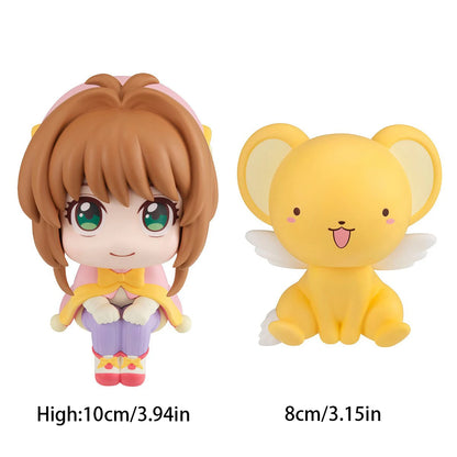 10cm Card Captor Sakura Anime Figure Look Up Kinomoto Sakura Action Figure Q Version Cerberus Figurine PVC Collection Model Toys