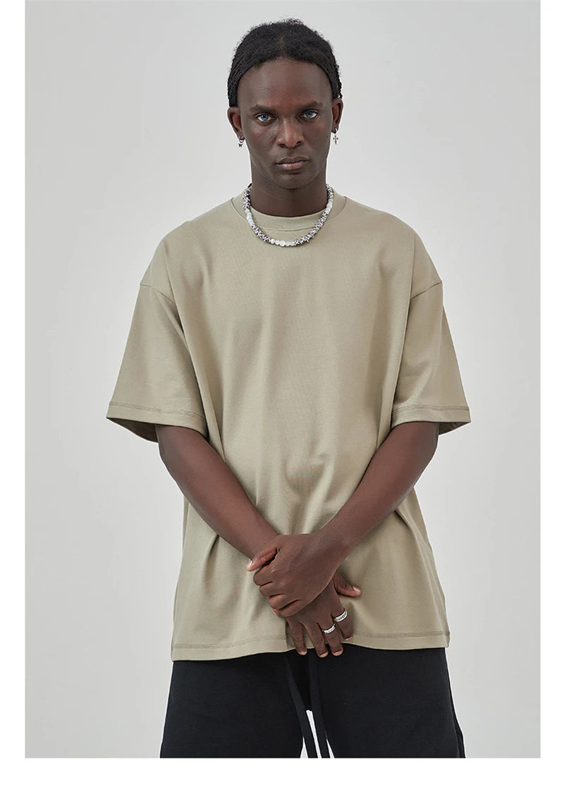 ZODF New 2025 Heavy Weight Summer Solid T Shirts For Men Unisex High Street Oversized 385gsm Cotton T-Shirt Streetwears HY0497