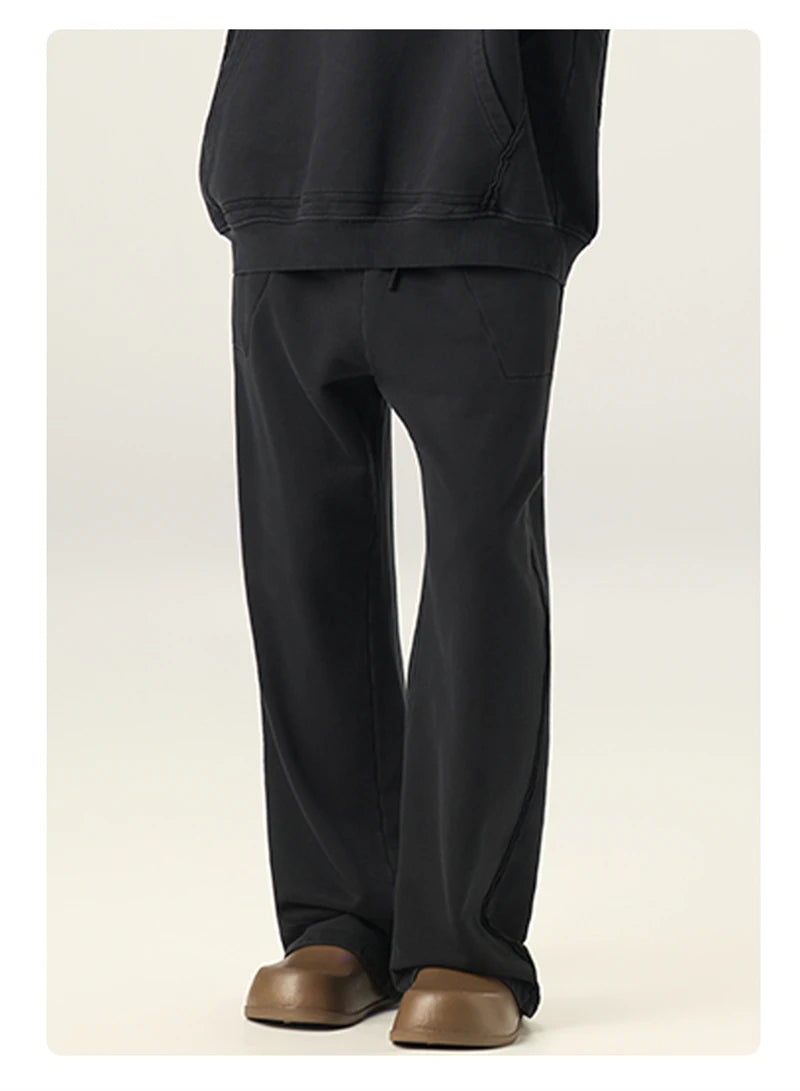 ZODF Retro High Street 420gsm Cotton Straight Pants For Man Unisex Loose Fit Distressed Sport Trousers Sweatpants HY0051