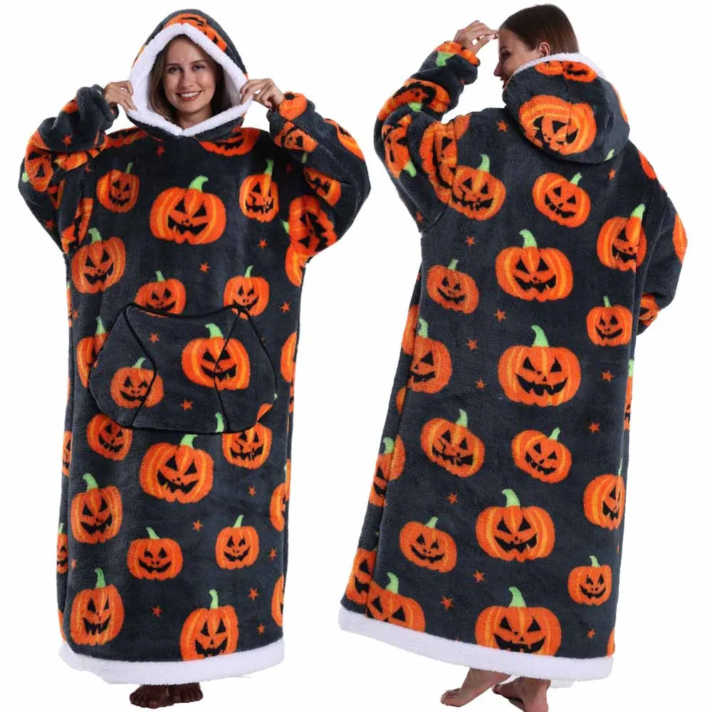 Man Pajamas Winter Long Men Bathrobe with Hood Luxury Fluffy Woman Dressing Gown Warm Halloween Pijamas Home Wear Towel Robe