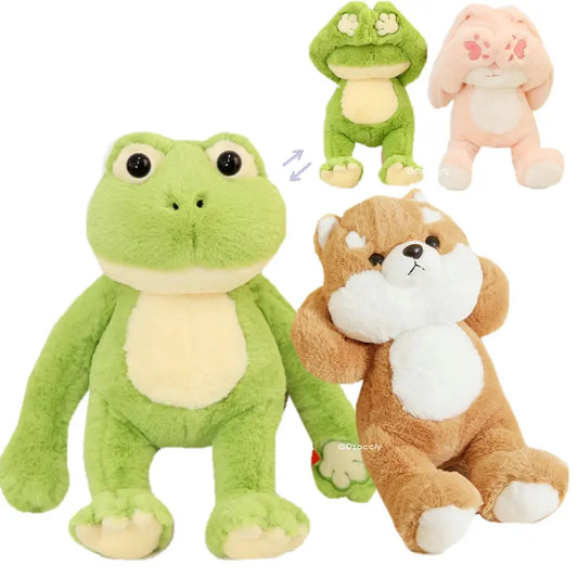 Funny Peek A Boo Frog Plushie Toy Stuffed Soft Bunny Hide Eyes Shiba Inu Dog Panda Crocodile Duck Toys for Kids Birthday Gift