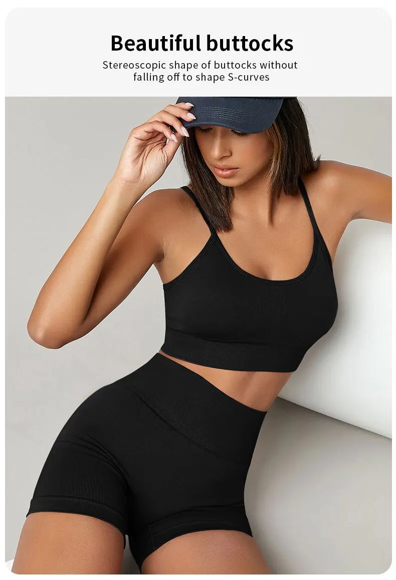 Fitness Shorts for Women High Waist Tight Cycling Yoga Breathable Sports Pants No Awkward Lines - black / L