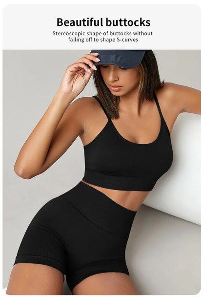Fitness Shorts for Women High Waist Tight Cycling Yoga Breathable Sports Pants No Awkward Lines - black / L