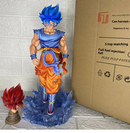 Jt Goku Statue Dragon Ball Z Super Saiyan Goku Figure Replace Head Led Base  Model Toy Gifts Luminous Statue Anime Toy Ornament